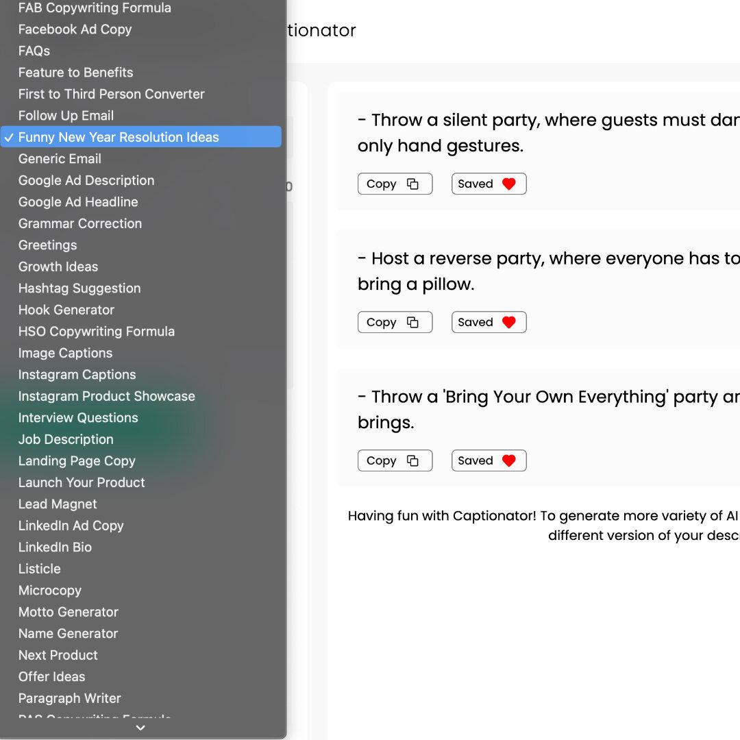 Diverse New Year Funny Resolution AI Copies
