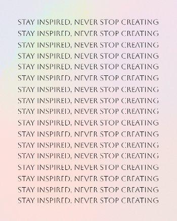  This image displays the motivational phrase "STAY INSPIRED, NEVER STOP CREATING" repeated multiple times in a minimalist, light font. The background features a subtle, soft gradient of pastel colors, evoking a serene and encouraging aesthetic designed to uplift and promote continuous creativity.